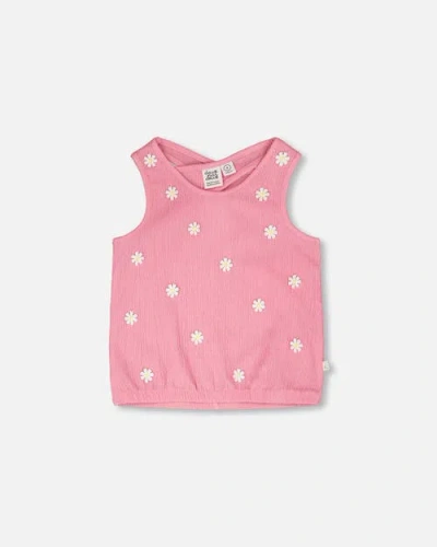 Deux Par Deux Kids'  Sleeveless Crinkle Jersey Tank Top In Pink