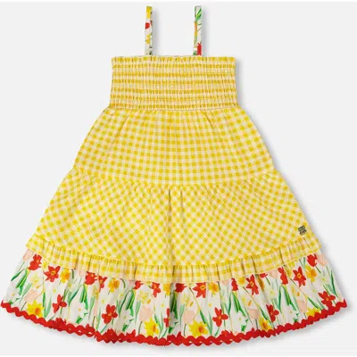 Deux Par Deux Kids'  Sleeveless Daffodil Gingham Sundress In Yellow