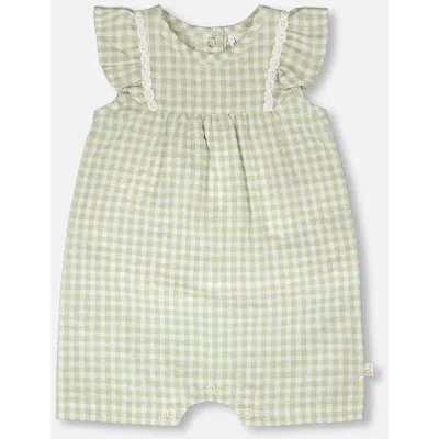 Deux Par Deux Babies'  Sleeveless Flutter Ruffles Gingham Romper In Gray