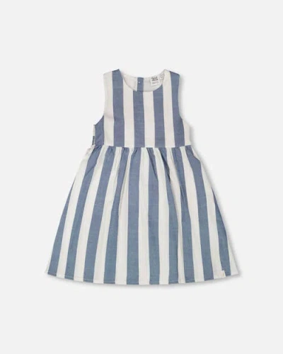 Deux Par Deux Kids'  Sleeveless Striped Flared Dress In Blue