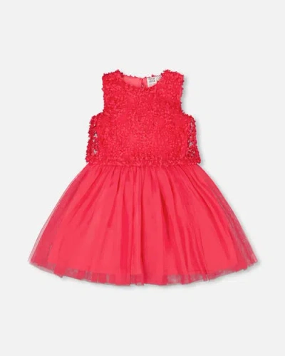 Deux Par Deux Kids'  Sleeveless Textured Rosette Dress In Red