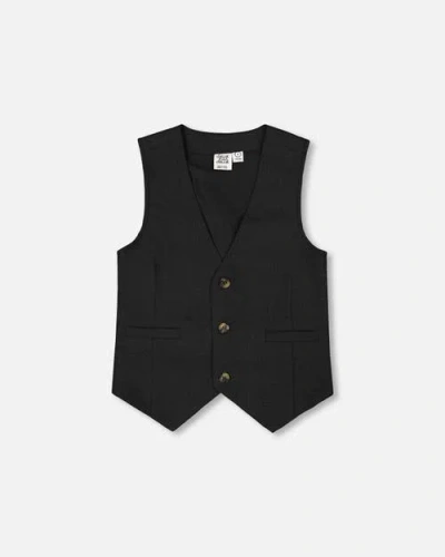 Deux Par Deux Kids'  Sleveless Elegant V-neck Vest In Black