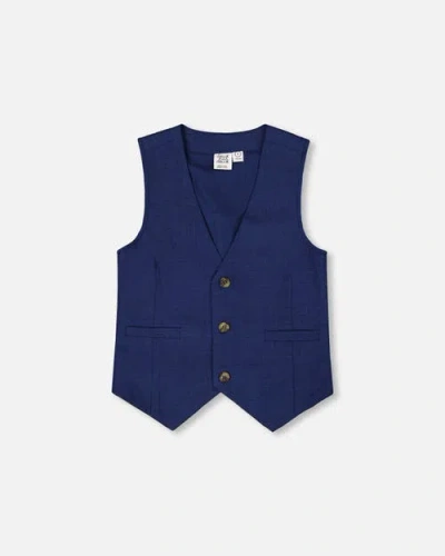 Deux Par Deux Kids'  Sleveless Elegant V-neck Vest In Blue