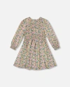 Deux Par Deux Smocked Viscose Dress With Floral In Brown