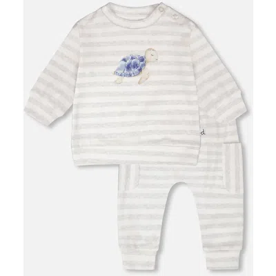 Deux Par Deux Babies'  Soft Jersey Stripes Sweater And Pants Set In Multi