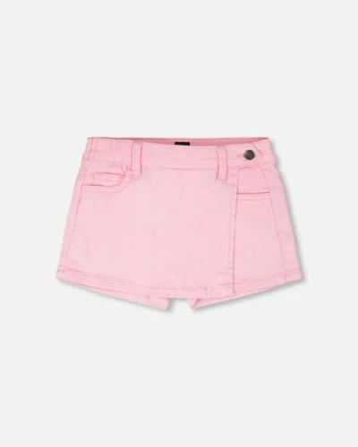 Deux Par Deux Kids'  Soft Stretch Side Pocket Twill Skort In Pink