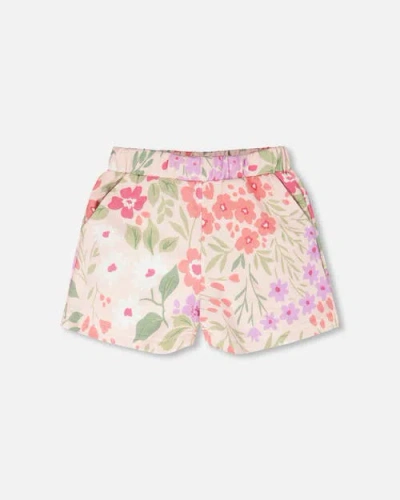 Deux Par Deux Kids'  Straight Cut French Terry Flowers Shorts In Multi