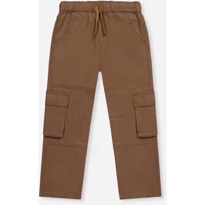 Deux Par Deux Kids'  Straight Leg Twill Pants With Multiple Cargo Pockets In Brown