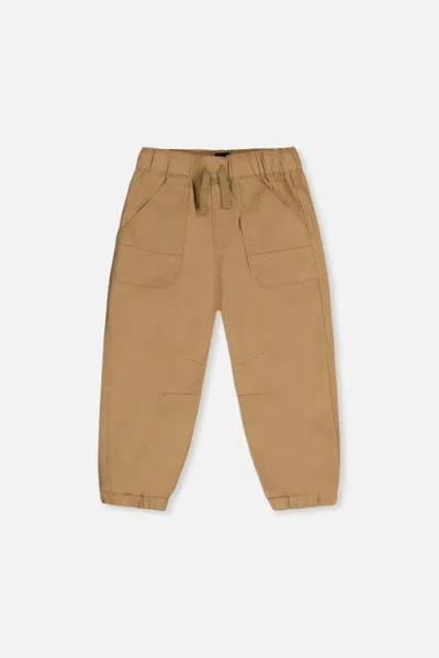 Deux Par Deux Kids'  Stretch Canvas Jogger Pants With Patch Pockets In Brown