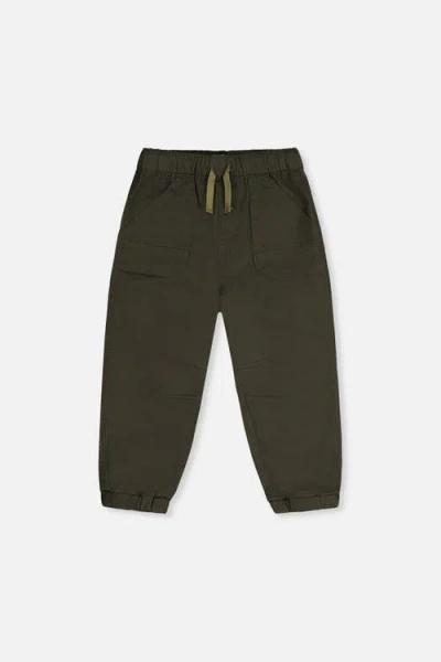 Deux Par Deux Kids'  Stretch Canvas Jogger Pants With Patch Pockets In Green
