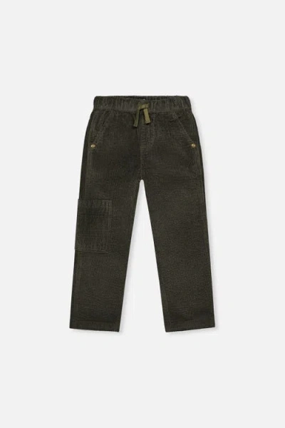 Deux Par Deux Babies'  Stretch Corduroy Cargo Drawstring Pants In Gray