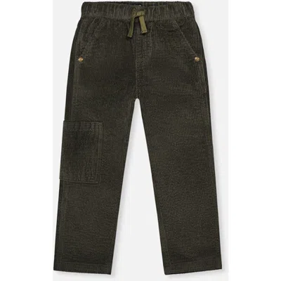 Deux Par Deux Kids'  Stretch Corduroy Cargo Pocket Drawstring Pants In Black