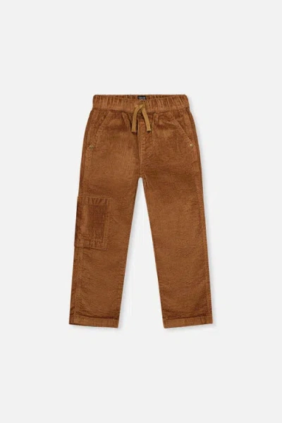 Deux Par Deux Kids'  Stretch Corduroy Cargo Pocket Drawstring Waist Pants In Brown