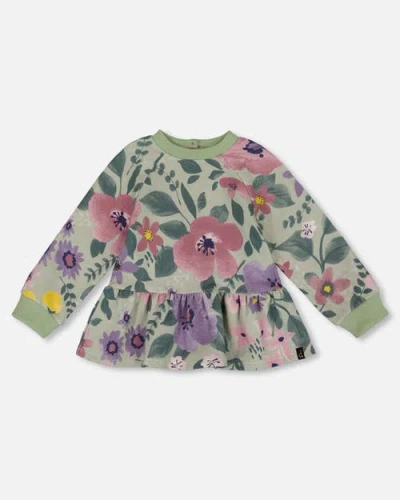 Deux Par Deux Kids'  Stretch Fleece Sweatshirt In Green