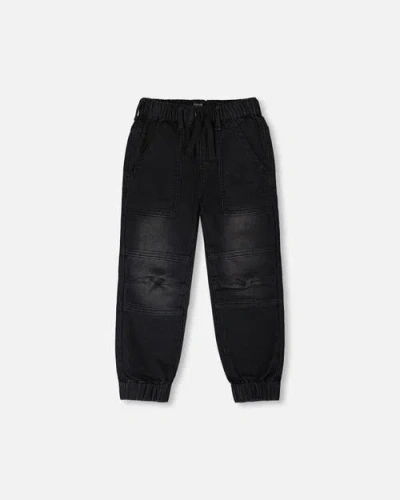 Deux Par Deux Kids'  Stretch French Terry Denim Jogger In Black