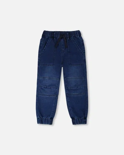 Deux Par Deux Babies'  Stretch French Terry Denim Jogger In Blue
