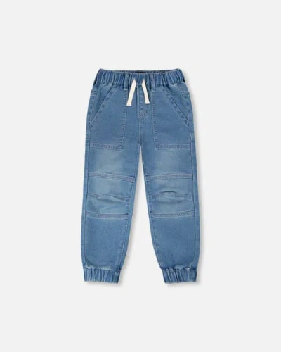 Deux Par Deux Babies'  Stretch French Terry Denim Jogger In Blue