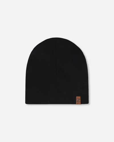 Deux Par Deux Kids' Stretch Jersey Beanie Black In Green