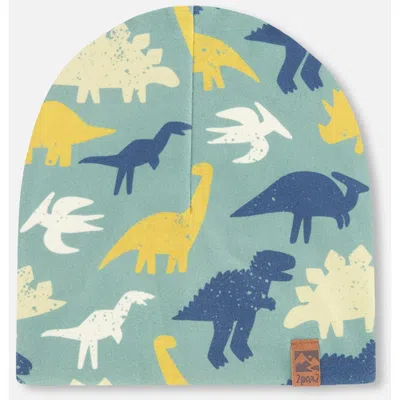Deux Par Deux Kids'  Stretch Jersey Dinosaur Beanie In Multi