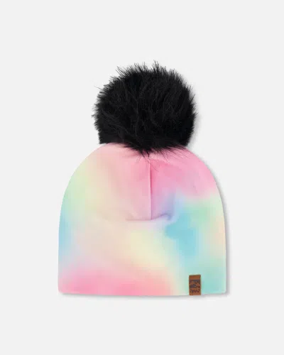 Deux Par Deux Kids' Stretch Jersey Hat Multicolored With Pompom