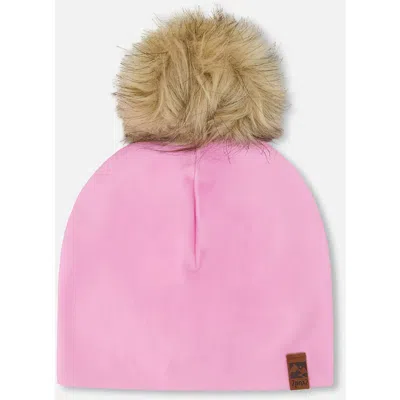 Deux Par Deux Kids'  Stretch Jersey Hat With Pompom In Multi