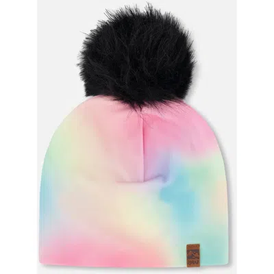 Deux Par Deux Kids'  Stretch Jersey Hat With Pompom In Multi