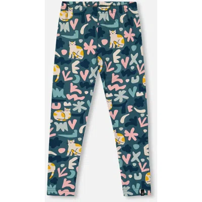 Deux Par Deux Kids'  Stretch Jersey Leggings Cat In Green