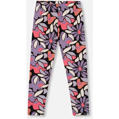 Deux Par Deux Kids'  Stretch Jersey Leggings Retro Flower In Multi