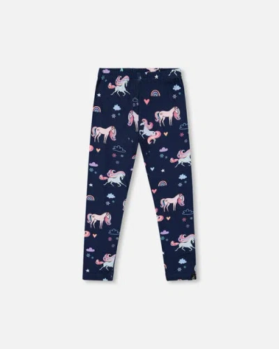 Deux Par Deux Kids'  Stretch Jersey Leggings Unicorn In Black