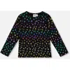 Deux Par Deux Little Girl's Long Sleeve T-shirt Foil Black Printed Stars In Black