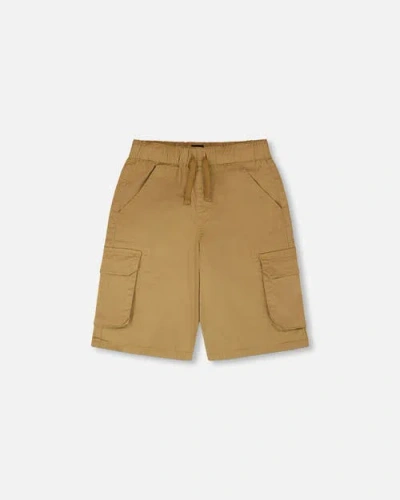 Deux Par Deux Kids'  Stretch Twill Bermuda With Cargo Pockets In Brown
