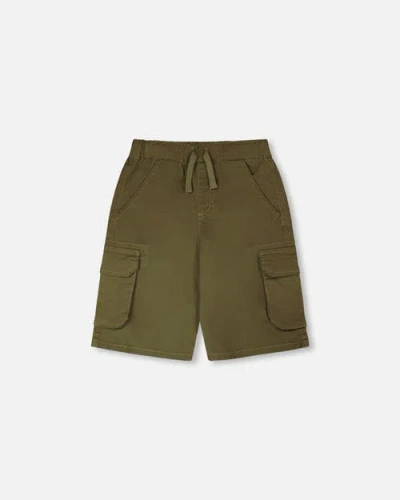 Deux Par Deux Kids'  Stretch Twill Bermuda With Cargo Pockets In Brown