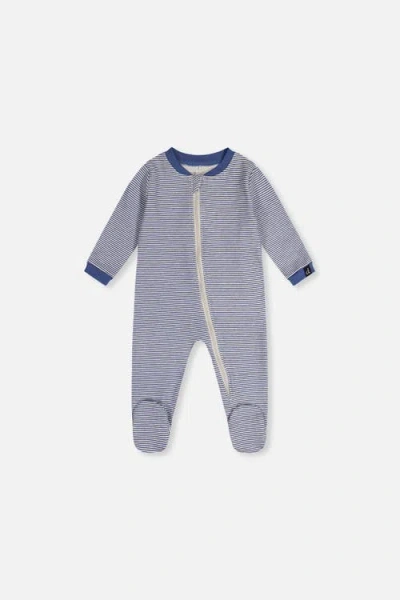 Deux Par Deux Babies'  Stripe Organic Cotton Front Zipper Footed One Piece Pajama In Gray