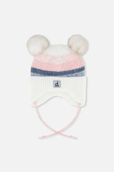 Deux Par Deux Babies'  Striped Fleece Lined Pompom Ear Flap Winter Knit Hat In Multi