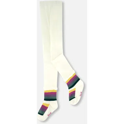 Deux Par Deux Kids'  Striped Footed Knit Tights In White
