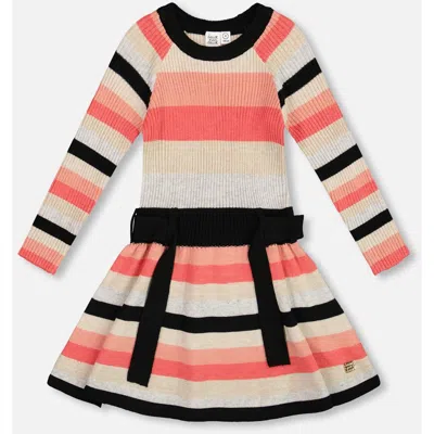 Deux Par Deux Kids'  Striped Knit Dress In Multi