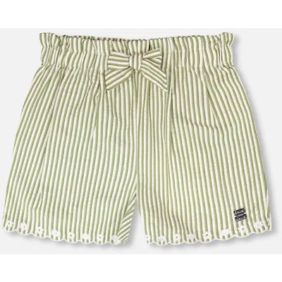 Deux Par Deux Kids'  Stripes With Embroidery Flared Shorts In Multi