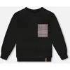Deux Par Deux Super Soft Brushed Jersey Long Sleeve Top With Plaid Pocket In Black