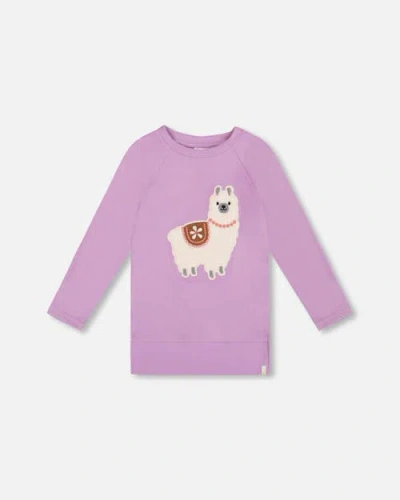 Deux Par Deux Kids'  Super Soft Brushed Jersey Tunic With Llama In Purple