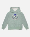 Deux Par Deux Super Soft Hooded Brushed Jersey Sweatshirt With Graphic In Green
