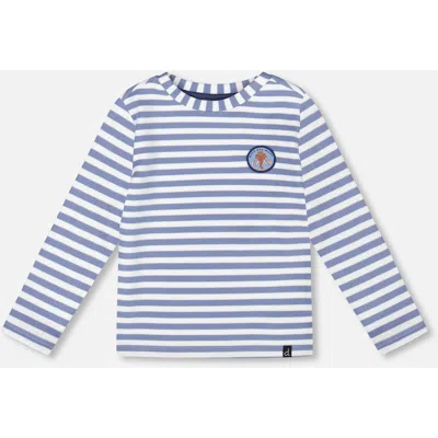 Deux Par Deux Babies'  Super Soft Long Sleeve Striped Jersey T-shirt In Blue