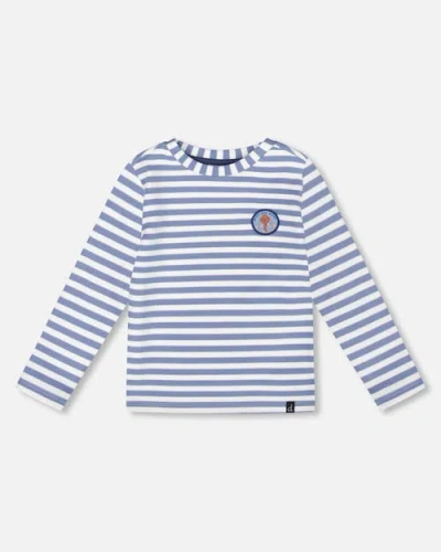 Deux Par Deux Kids'  Super Soft Long Sleeve Striped Jersey T-shirt In Blue