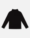 Deux Par Deux Kids'  Super Soft Ribbed Mock Neck Top In Black