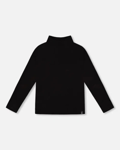 Deux Par Deux Kids'  Super Soft Ribbed Mock Neck Top In Black