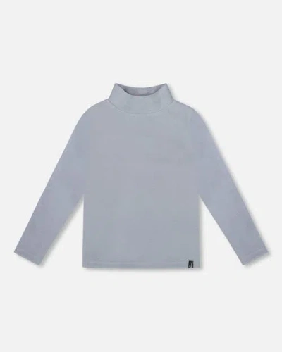 Deux Par Deux Kids'  Super Soft Ribbed Mock Neck Top In Blue