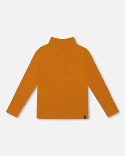 Deux Par Deux Kids'  Super Soft Ribbed Mock Neck Top In Orange