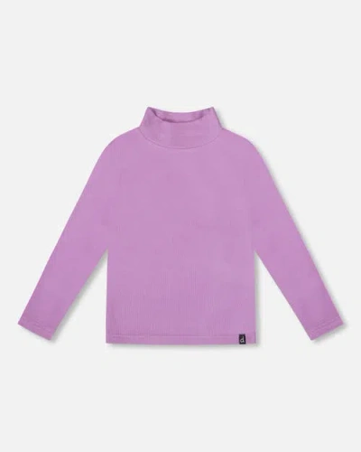 Deux Par Deux Kids'  Super Soft Ribbed Mock Neck Top In Purple