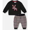 Deux Par Deux Sweater And Cargo Pants Set With Moose Applique In Black