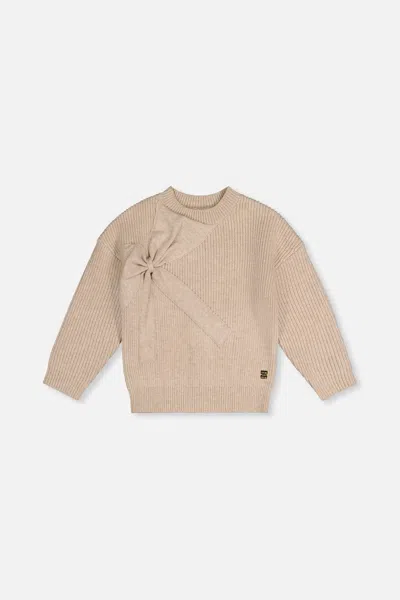 Deux Par Deux Kids' Sweater With Bow Beige In Neutral