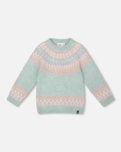 Deux Par Deux Kids'  Sweater With Norwegian Jacquard In Blue
